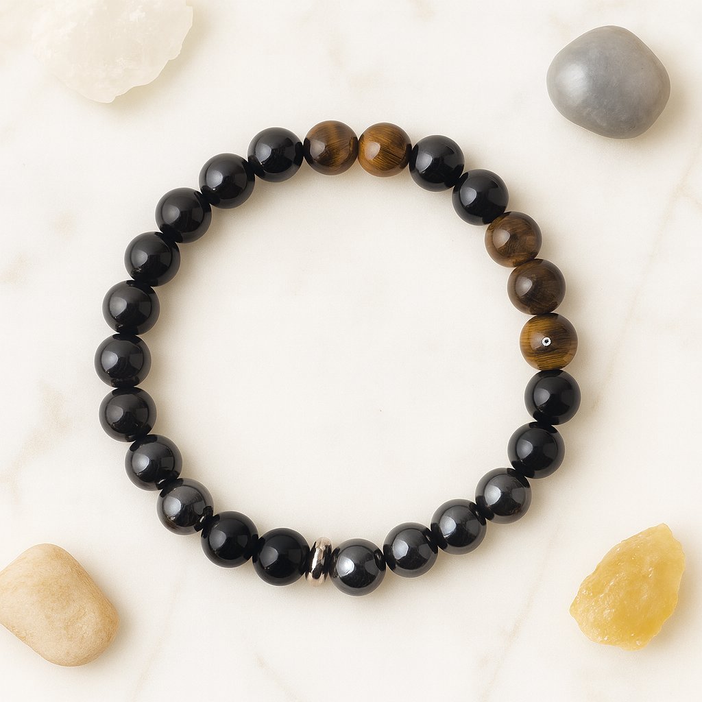 Bracelet triple protection en pierres naturelles œil de tigre, obsidienne noire et hématite, bijou spirituel Klastora