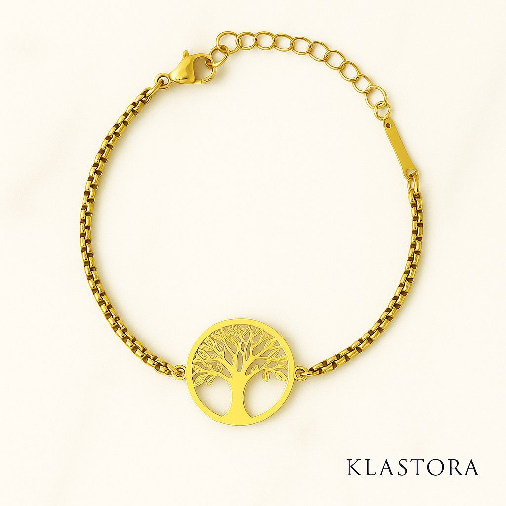 Bracelet doré arbre de vie, acier inoxydable, symbole de croissance, d’énergie positive et d’harmonie, Klastora