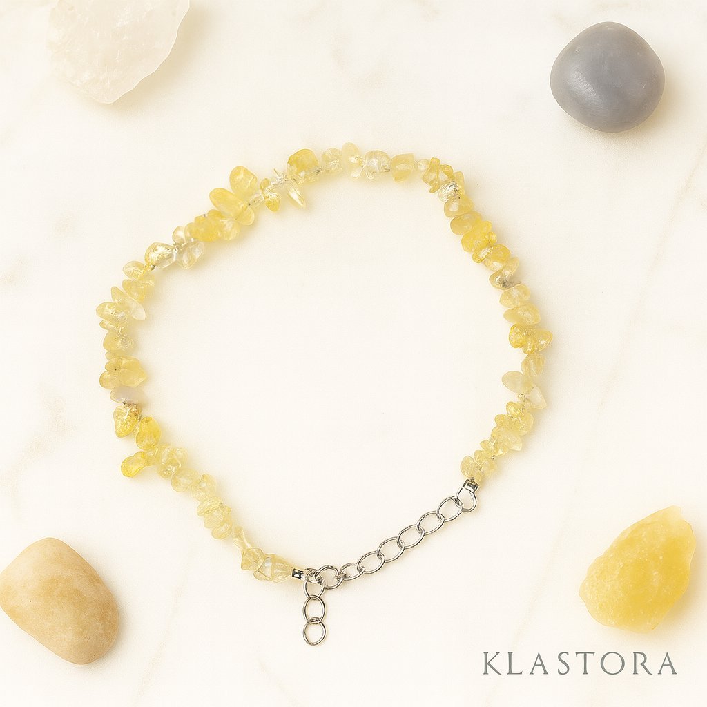 Bracelet en éclats de citrine naturelle avec fermoir argenté, symbole de joie, d’abondance et d’énergie positive, bijou spirituel Klastora
