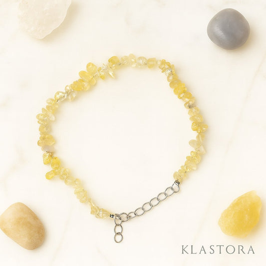Bracelet en éclats de citrine naturelle avec fermoir argenté, symbole de joie, d’abondance et d’énergie positive, bijou spirituel Klastora