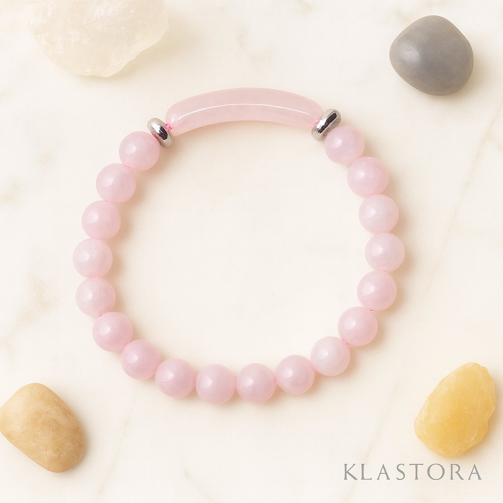Bracelet en pierres naturelles de quartz rose, symbole de douceur amour et apaisement, bijou spirituel Klastora