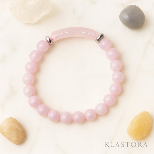 Bracelet en pierres naturelles de quartz rose, symbole de douceur amour et apaisement, bijou spirituel Klastora