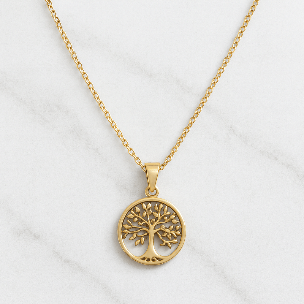 Pendentif or arbre de vie, acier inoxydable, symbole d’équilibre, d’énergie positive et d’harmonie intérieure, Klastora.