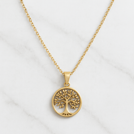 Pendentif or arbre de vie, acier inoxydable, symbole d’équilibre, d’énergie positive et d’harmonie intérieure, Klastora.