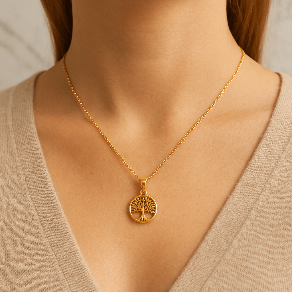 Pendentif arbre de vie or porté , acier inoxydable, symbole d’équilibre, d’énergie positive et d’harmonie, Klastora.